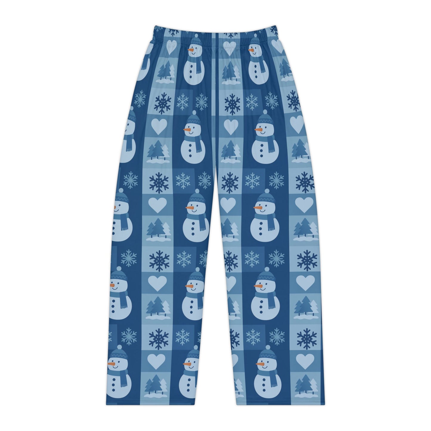 Snowman Patchwork Women's Pajama Pants — Cozy Blue Holiday Lounge Pants