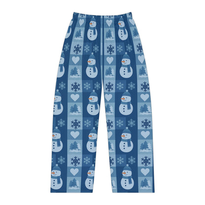 Snowman Patchwork Women's Pajama Pants — Cozy Blue Holiday Lounge Pants