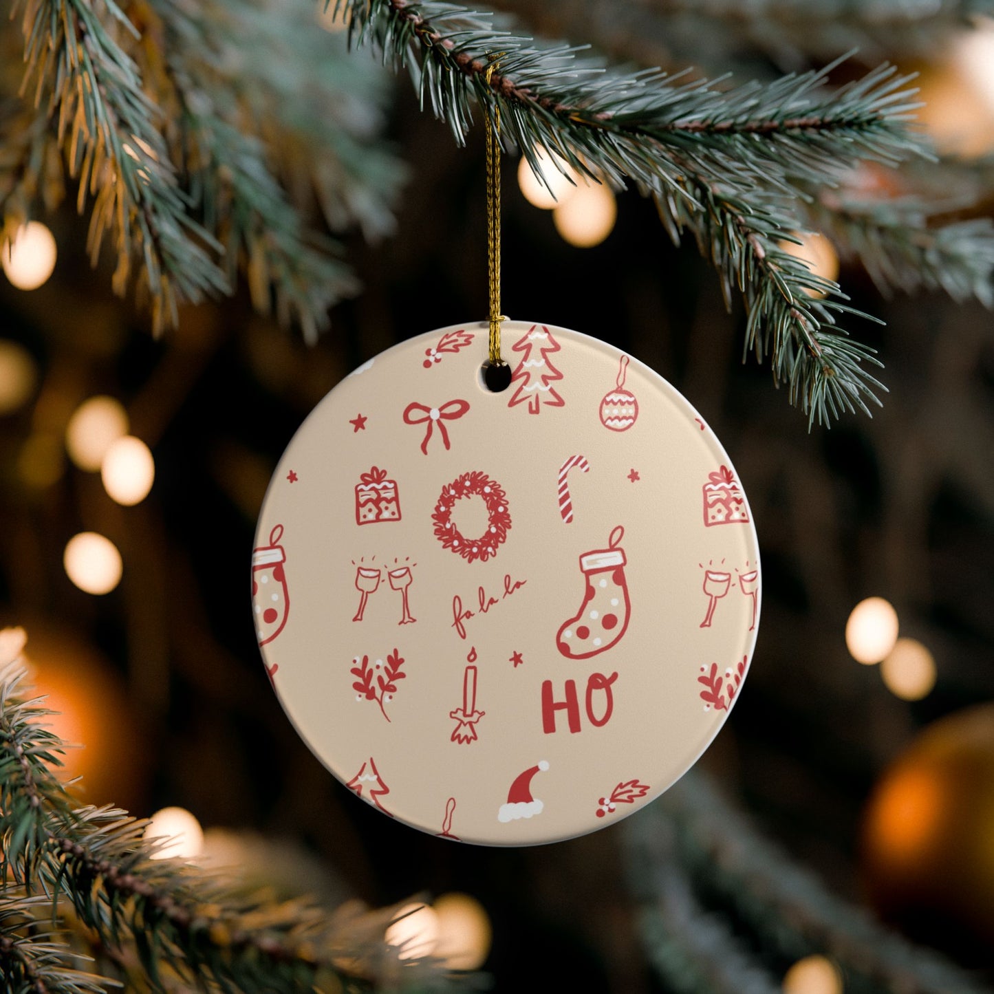 Holiday Ceramic Ornament - Festive Decor with Ho Ho Ho Design