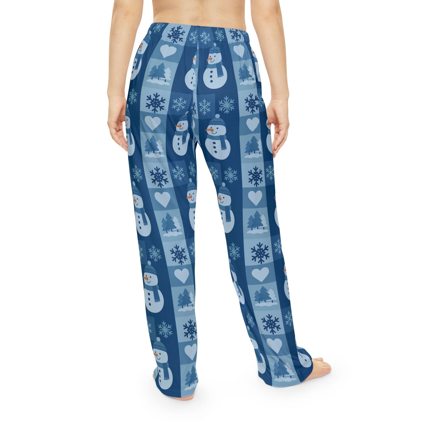 Snowman Patchwork Women's Pajama Pants — Cozy Blue Holiday Lounge Pants