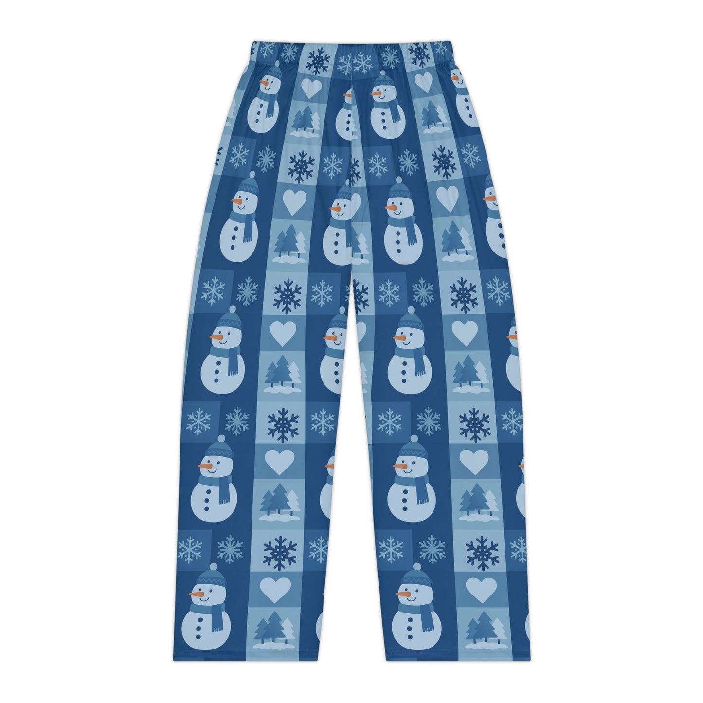 Snowman Patchwork Women's Pajama Pants — Cozy Blue Holiday Lounge Pants